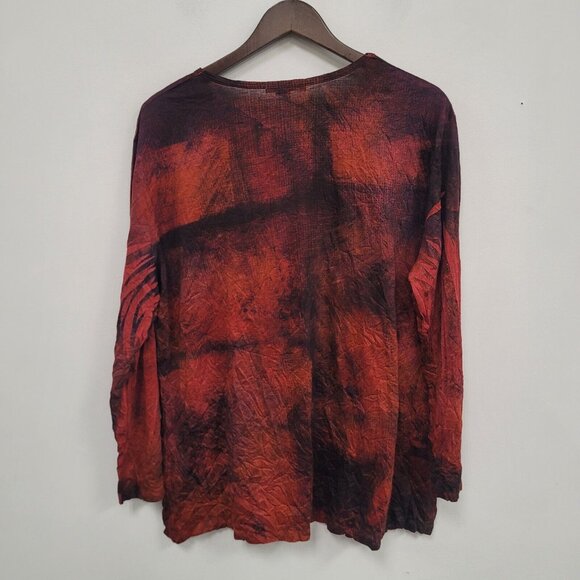 Jess & Jane Womens Artsy Tie Dye Top Size 1X Red Hippie Grunge 100% Spun Poly - Picture 3 of 9